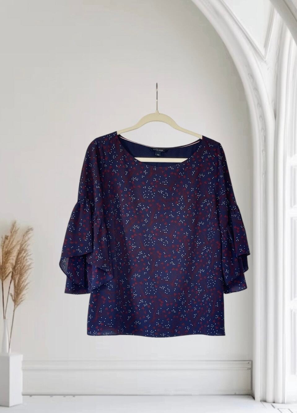 TOMMY HILFIGER Womens Blue  Floral Print Bell Sleeve Size Large